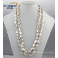 Freshwater Fashion Pearl Necklace Suqare Coin 12mm Pearl Necklace